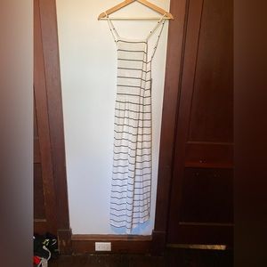 White and black striped maxi dress cross cross back